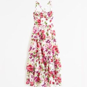 Abercrombie Floral Lace-Up Back Tiered Maxi 100% Cotton